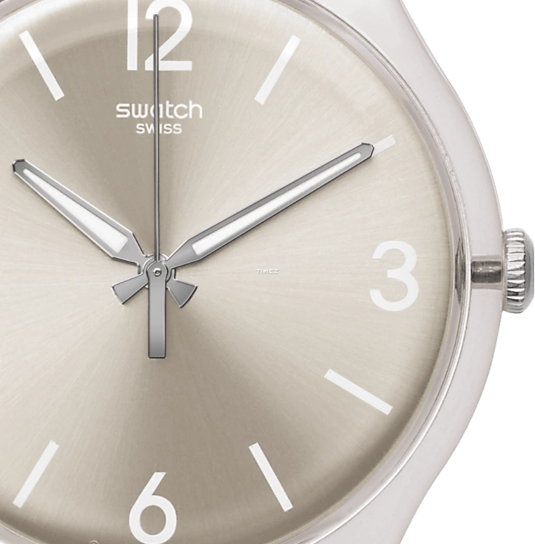 Swatch,Originals 41mm,41mm,Plastic,Silver,Grey,Quartz,Tonneau,White,SUOK112