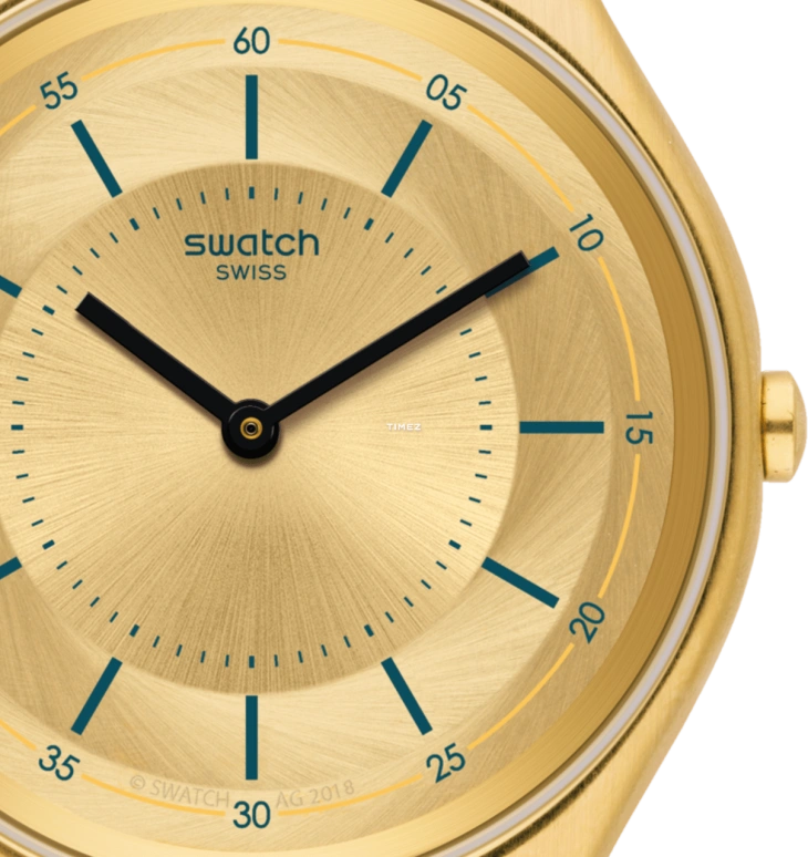 Swatch,SKIN 38mm,38mm,Stainless Steel,Gold,Quartz,Tonneau,SYXG102M