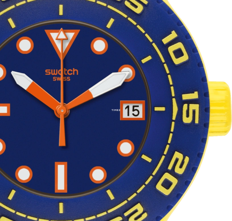 Swatch,SCUBA LIBRE 44mm,44mm,Plastic,Blue,Quartz,Round,Yellow,SUUJ400