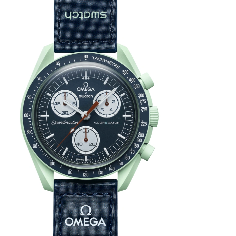 Swatch,MoonSwatch 42mm,42mm,Bioceramic,Blue,Quartz,Chronograph,Rattrapante,SO33G100