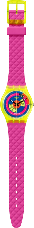 Swatch,NEON 34mm,34mm,Bio-sourced,Multi-Color,Purple,Quartz,Date,Day,SO28J700