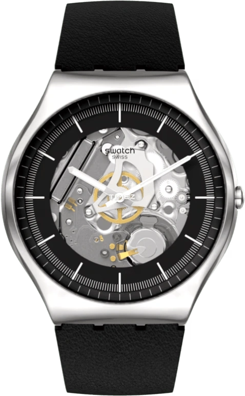 Swatch,SKIN 42mm,42mm,Stainless Steel,Black,Quartz,Round,Silver,SS07S115
