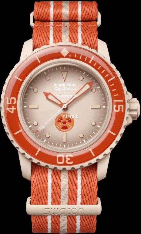 Swatch,BIOCERAMIC 42.30mm,42.30mm,Bioceramic,Cream,Orange,Automatic,Sapphire,Glass,Round,SO35N100