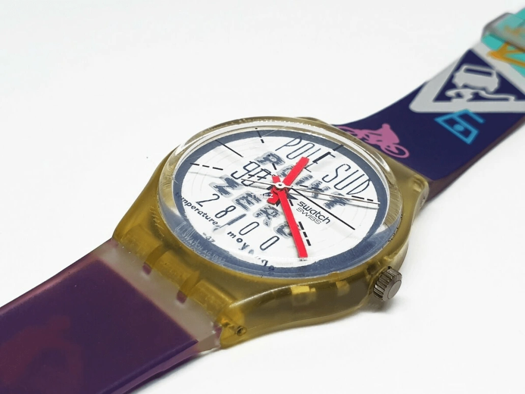 Swatch,Other 34mm,34mm,Plastic,White,Quartz,Crystal Glass,Tonneau,GK163
