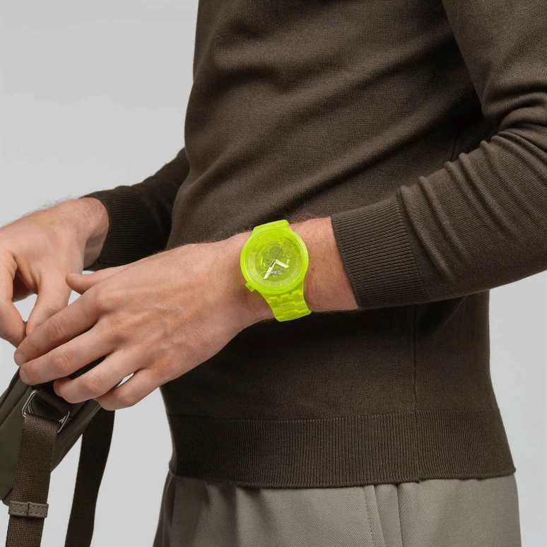 Swatch,THE BOLD 47mm,47mm,Bio-sourced,Yellow,Quartz,Sapphire,Crystal Glass,Round,SB05J103