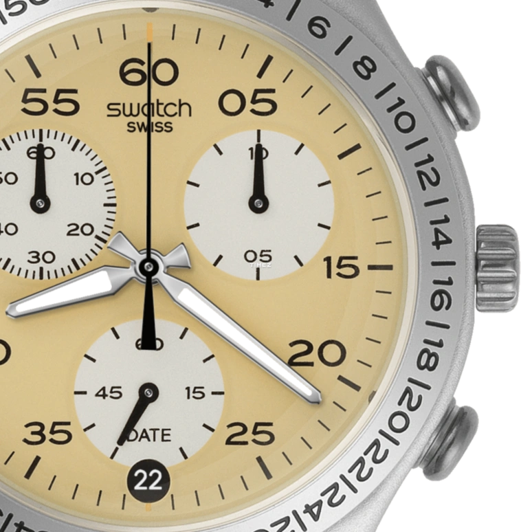 Swatch,Other 40mm,40mm,Aluminium,Beige,Quartz,Chronograph,Day,YCS4053