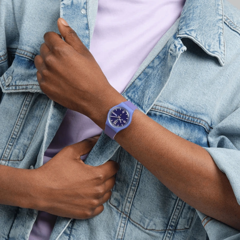 Swatch,Originals 34mm,34mm,Bio-sourced,Purple,Quartz,Date,Day,SO28V700