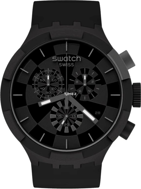 Swatch,THE BOLD 47mm,47mm,Plastic,Black,Quartz,Chronograph,Day,SB02B400