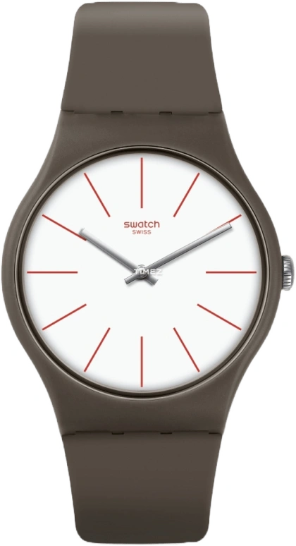 Swatch,Originals 41mm,41mm,Plastic,White,Quartz,Tonneau,Coffee,SUOC107