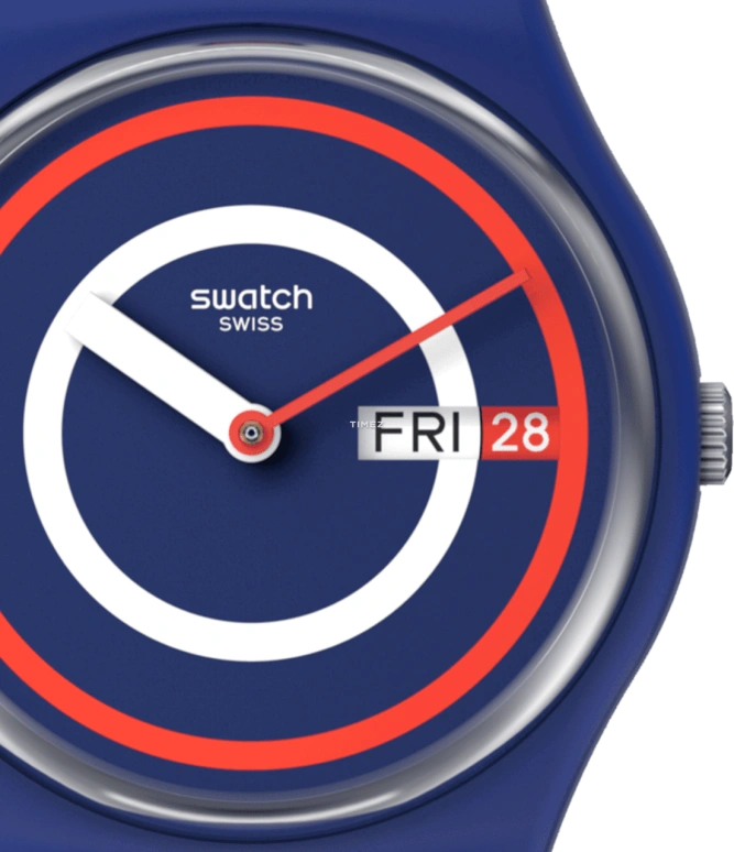 Swatch,Originals 34mm,34mm,Bio-sourced,Blue,White,Red,Quartz,Date,Day,SO28N703