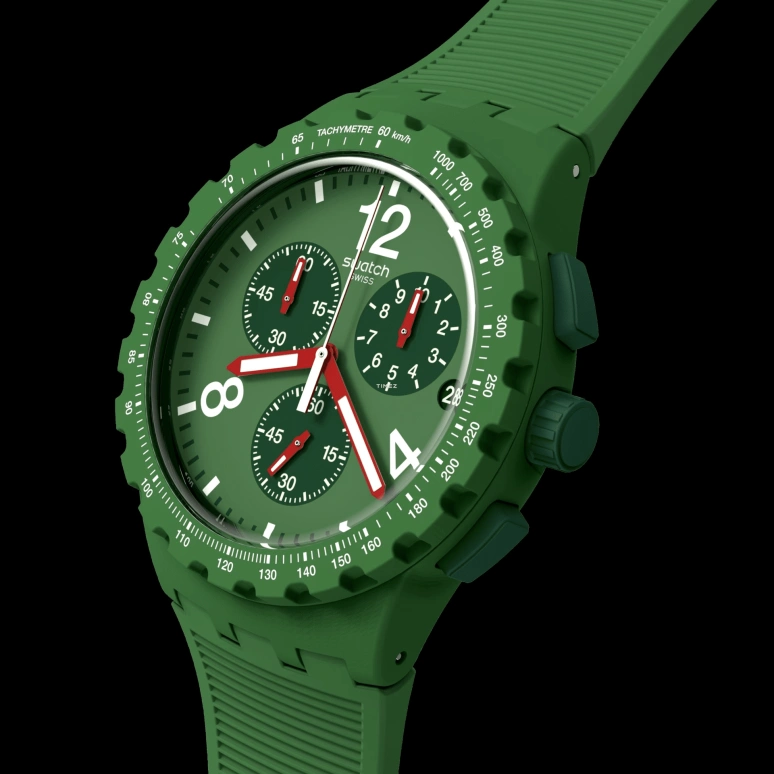Swatch,Originals 42mm,42mm,Plastic,Green,Quartz,Chronograph,Day,SUSG407