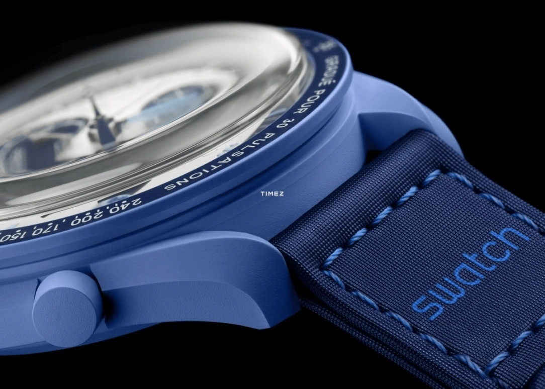 Swatch,BIOCERAMIC 42mm,42mm,Bioceramic,White,Blue,Quartz,Chronograph,Moonphase,SO33N700