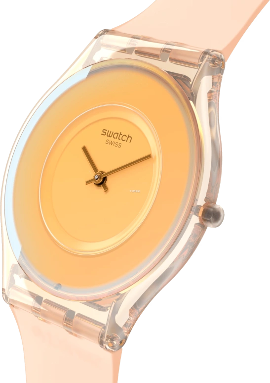 Swatch,Other 34mm,34mm,Bio-sourced,Orange,Quartz,Sapphire,Crystal Glass,Round,SS08P102