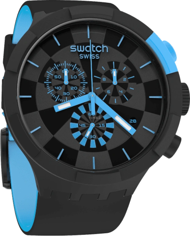 Swatch,THE BOLD 47mm,47mm,Plastic,Black,Sapphire,Crystal Glass,Closed,SB02B401