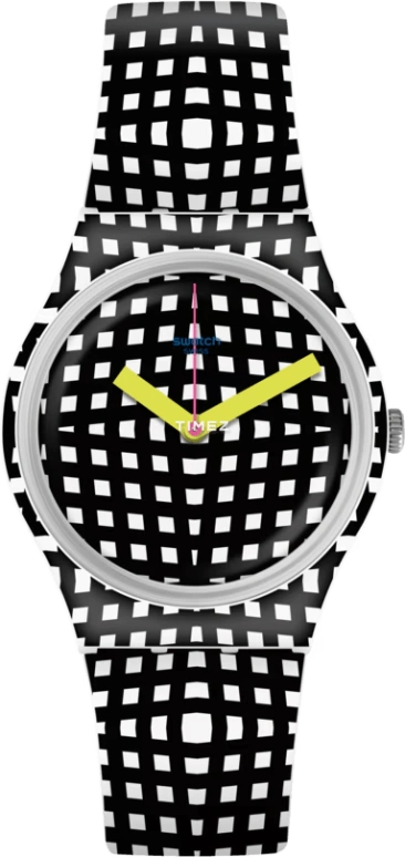 Swatch,Originals 34mm,34mm,Plastic,Black,White,Quartz,Sapphire,Crystal Glass,Tonneau,GW197