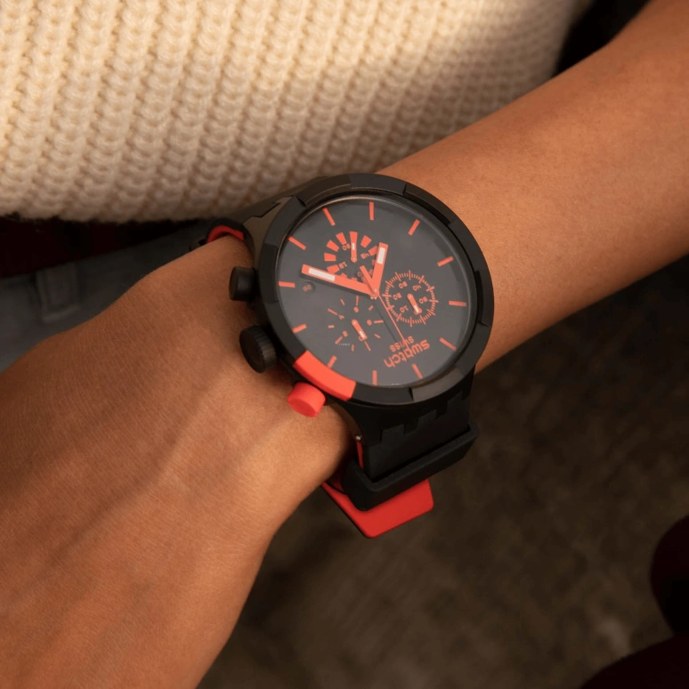 Swatch,THE BOLD 47mm,47mm,Plastic,Black,Sapphire,Crystal Glass,SB02B402