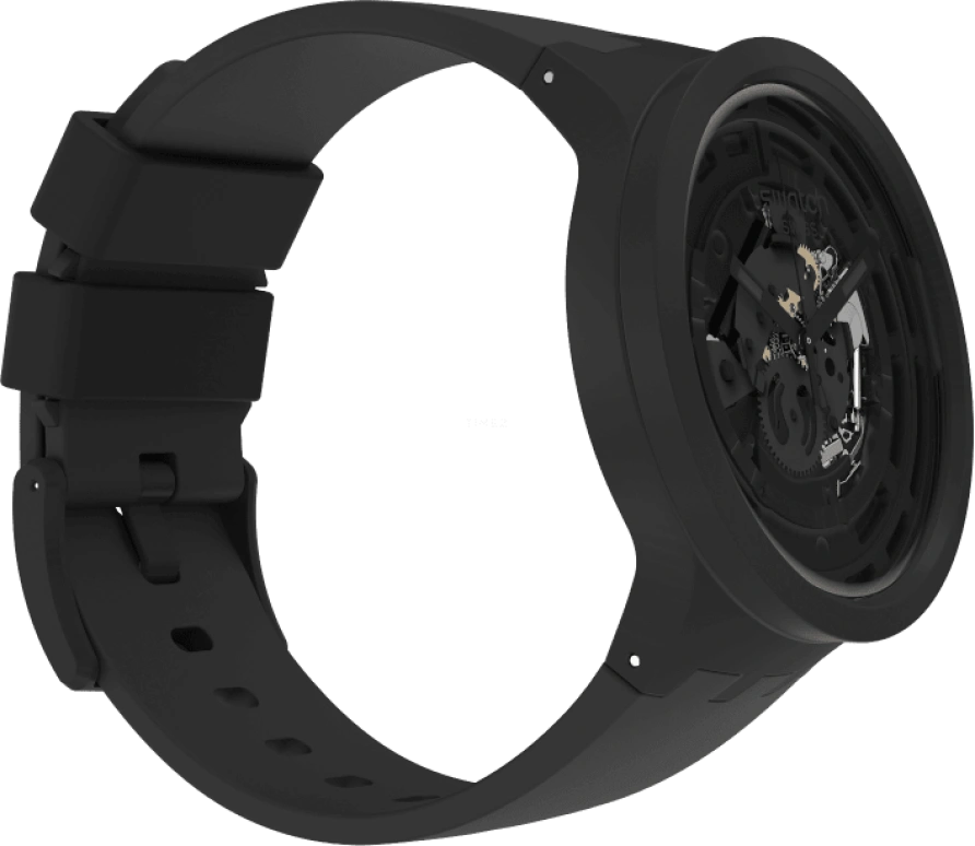 Swatch,Other 47mm,47mm,Bioceramic,Black,Skeleton,Quartz,Sapphire,Crystal Glass,Round,SB03B100