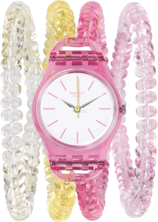 Swatch,Originals 25mm,25mm,Plastic,White,Quartz,Tonneau,Pink,LP145