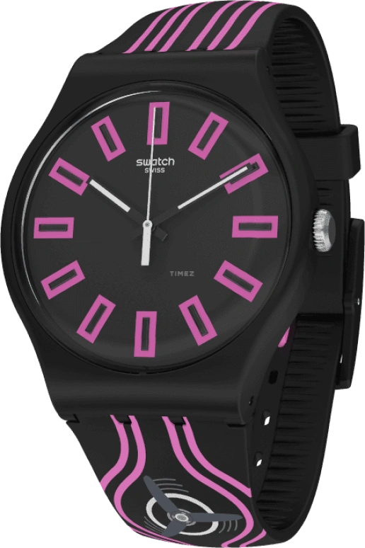 Swatch,Originals 41mm,41mm,Plastic,Black,Pink,Sapphire,Crystal Glass,SUOB146C