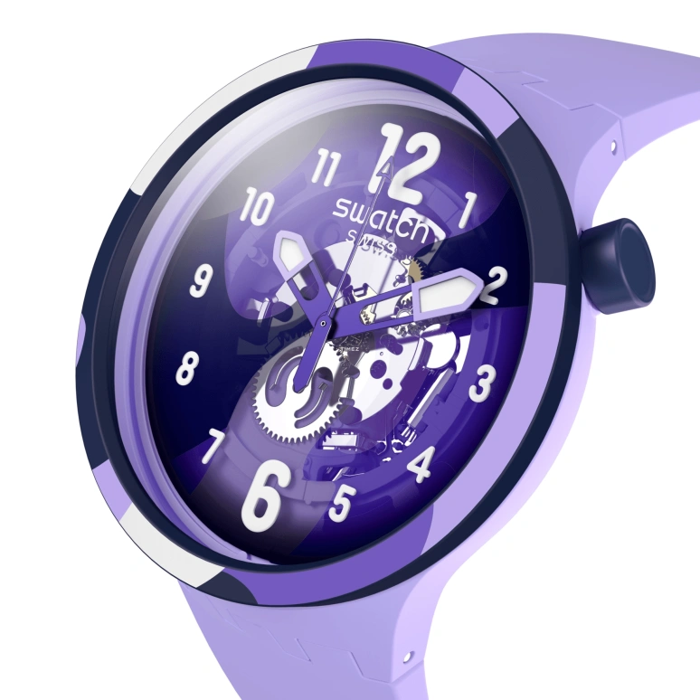 Swatch,Other 47mm,47mm,Bio-sourced,Purple,Quartz,Sapphire,Crystal Glass,Round,SB05V101