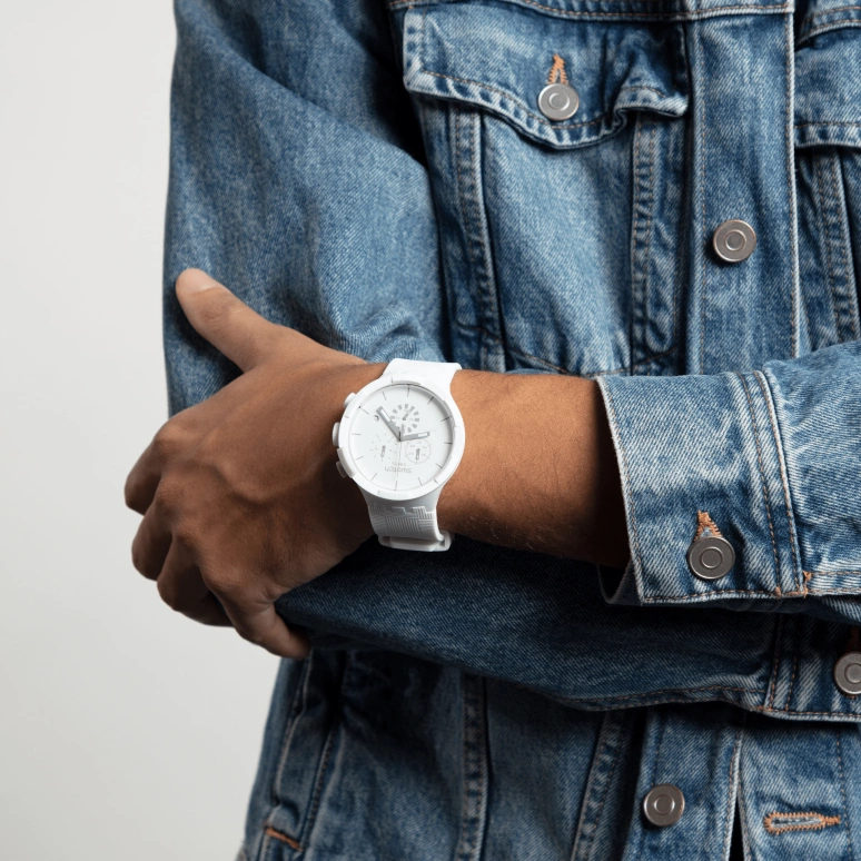 Swatch,THE BOLD 47mm,47mm,Plastic,White,Sapphire,Crystal Glass,SB02W400