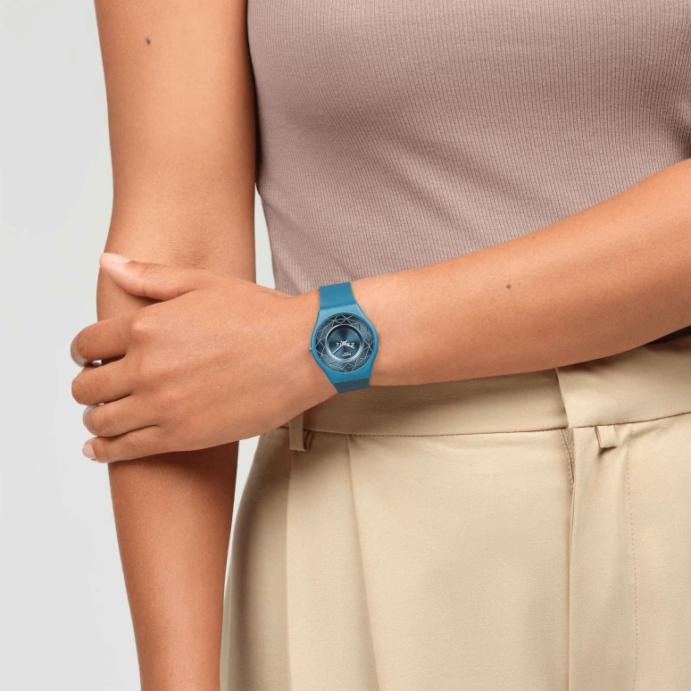 Swatch,Other 34mm,34mm,Bio-sourced,Green,Blue,Quartz,Round,SS08N116