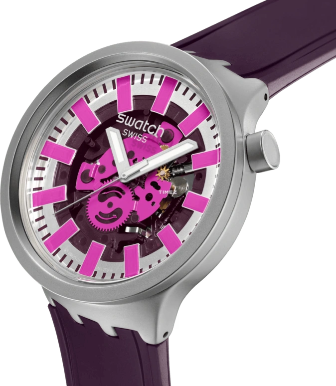 Swatch,THE BOLD 47mm,47mm,Stainless Steel,Purple,Quartz,Round,Natural Steel,SB07S120