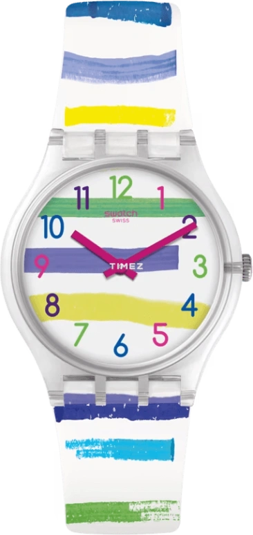 Swatch,Originals 34mm,34mm,Plastic,White,Quartz,Tonneau,Transparent,GE254