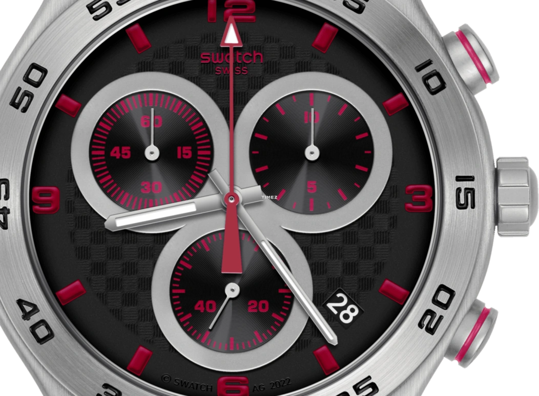 Swatch,Other 43mm,43mm,Stainless Steel,Black,Quartz,Chronograph,Day,YVS524