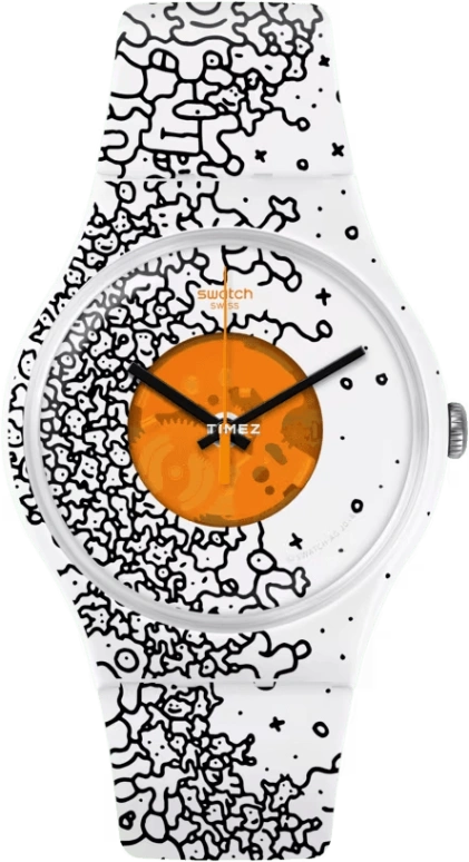 Swatch,Originals 41mm,41mm,Plastic,White,Orange,Quartz,Tonneau,White,SUOW167