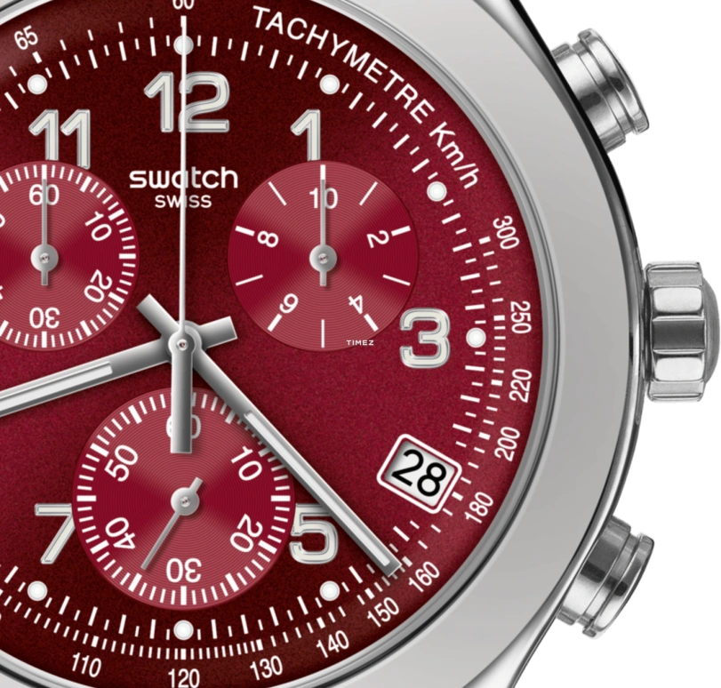 Swatch,IRONY 43mm,43mm,Stainless Steel,Red,Quartz,Chronograph,Day,YVS456G