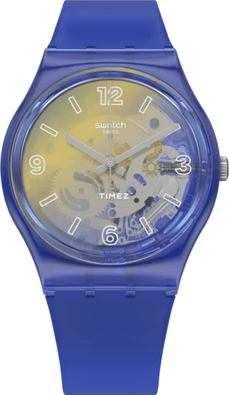 Swatch,Other 34mm,34mm,Plastic,Yellow,Quartz,Tonneau,Blue,GN278