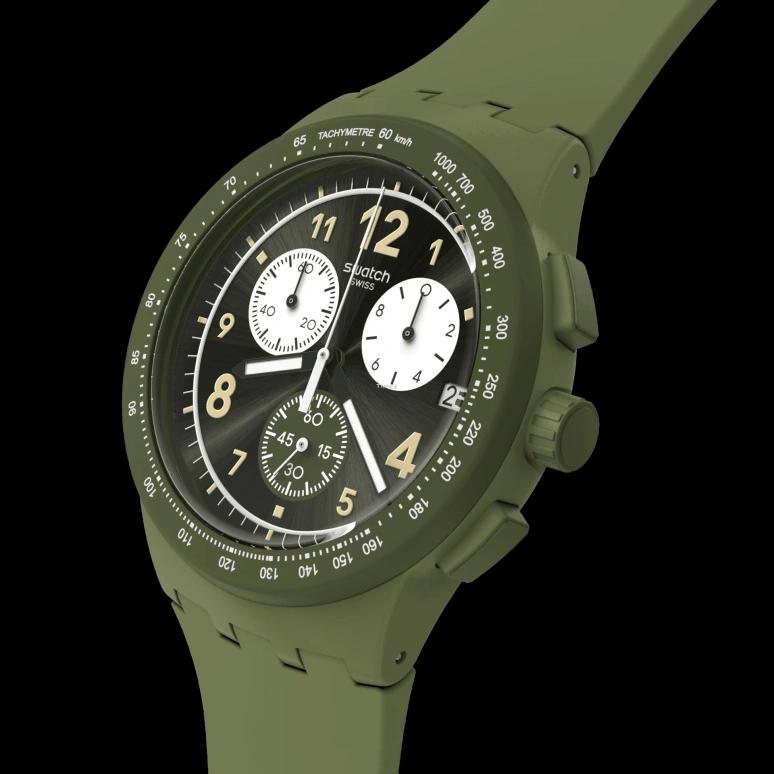 Swatch,Originals 42mm,42mm,Plastic,Green,Quartz,Chronograph,Day,SUSG406