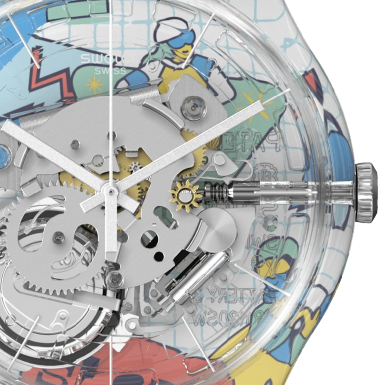 Swatch,Originals 41mm,41mm,Plastic,Multi-Color,Transparent,Quartz,Tonneau,Transparent,SUOK145,SUOK145-013