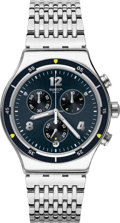 Swatch,IRONY 43mm,43mm,Stainless Steel,Blue,Quartz,Chronograph,Day,YVS457G