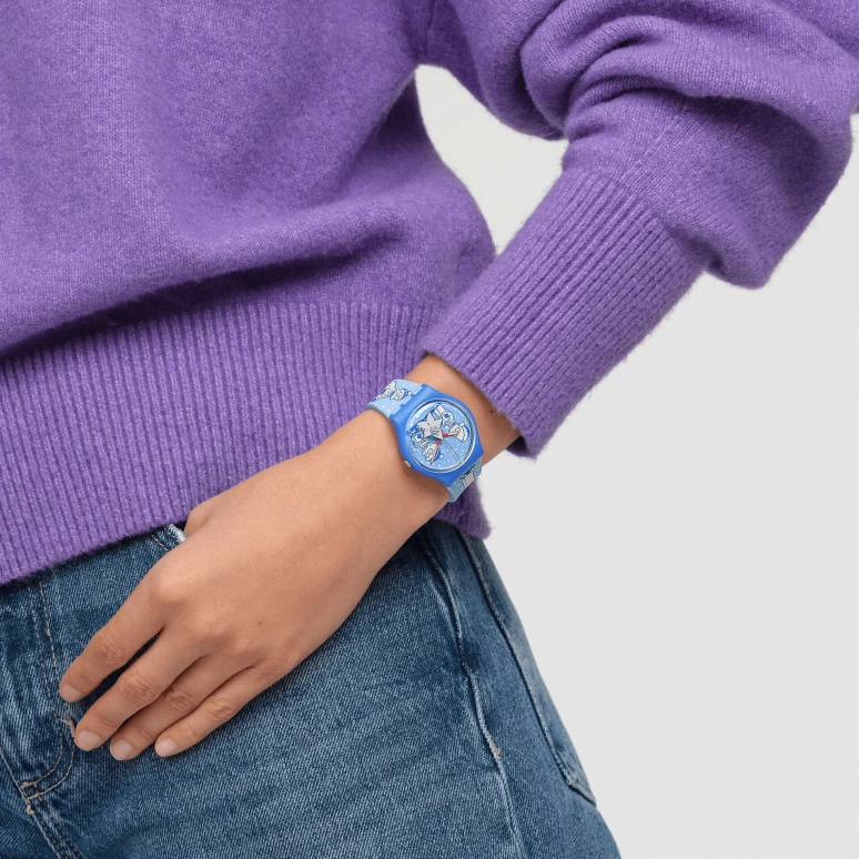 Swatch,Originals 34mm,34mm,Bio-sourced,Blue,Quartz,Sapphire,Crystal Glass,Round,SO28Z126