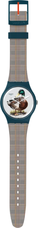 Swatch,Originals 47.40mm,47.40mm,Plastic,Silver White,Multi-Color,Quartz,Tonneau,Blue,Green,SUON118