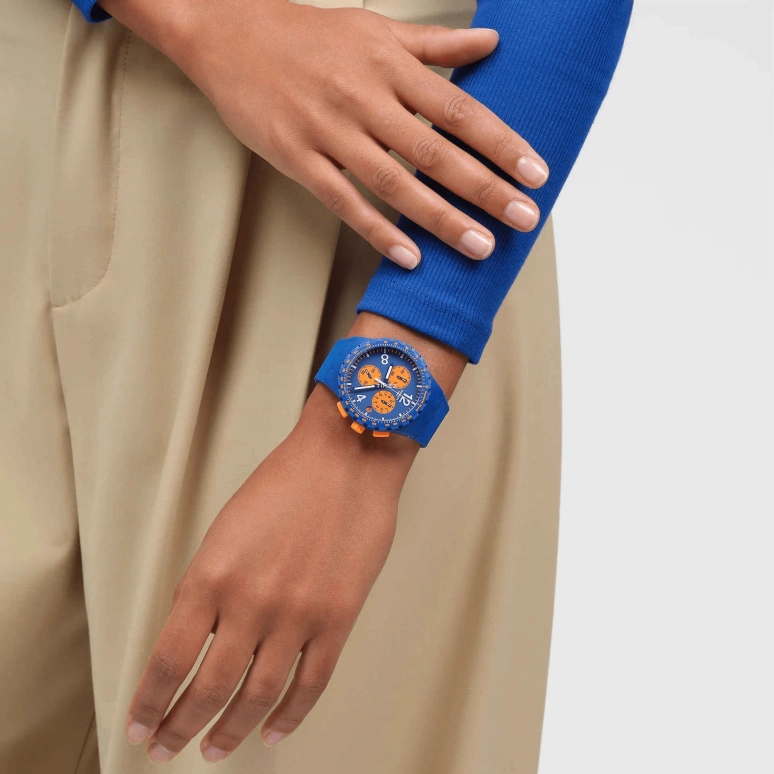 Swatch,Originals 42mm,42mm,Plastic,Blue,Orange,Quartz,Chronograph,Day,SUSN419