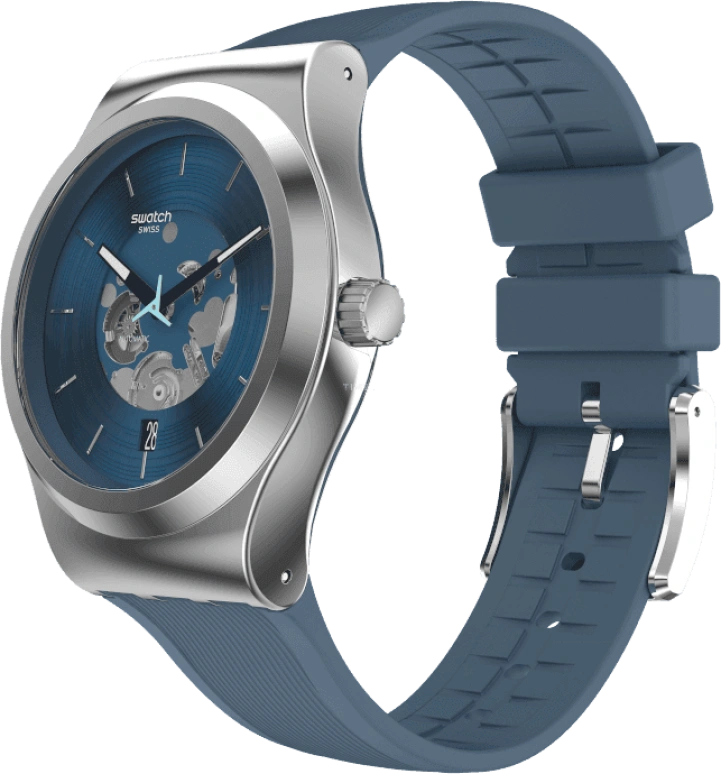 Swatch,IRONY 42mm,42mm,Stainless Steel,Blue,Open,YIS430