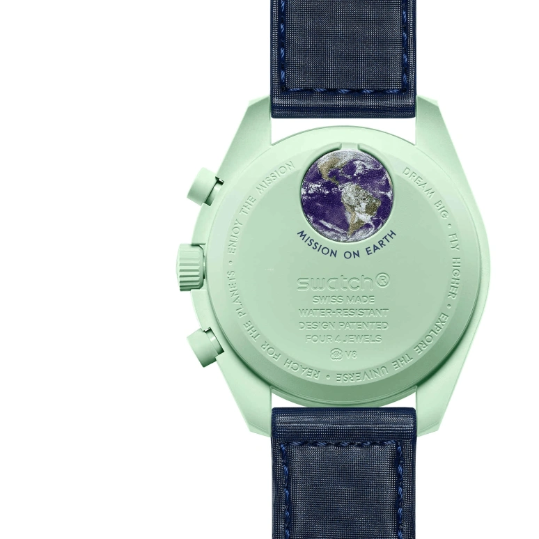 Swatch,MoonSwatch 42mm,42mm,Bioceramic,Blue,Quartz,Chronograph,Rattrapante,SO33G100