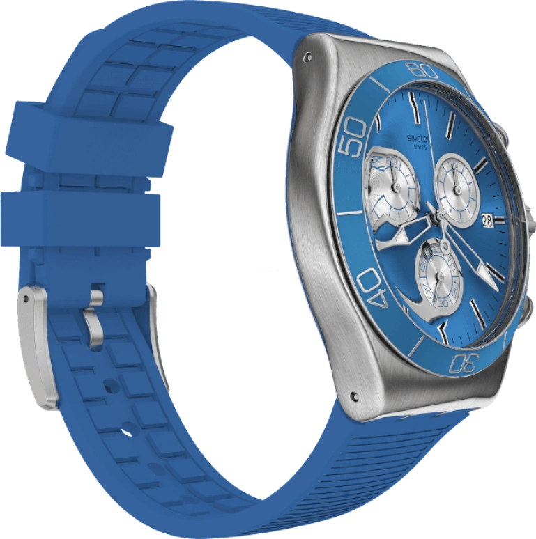 Swatch,IRONY 43mm,43mm,Stainless Steel,Black,Silver,Blue,Minutes,YVS485