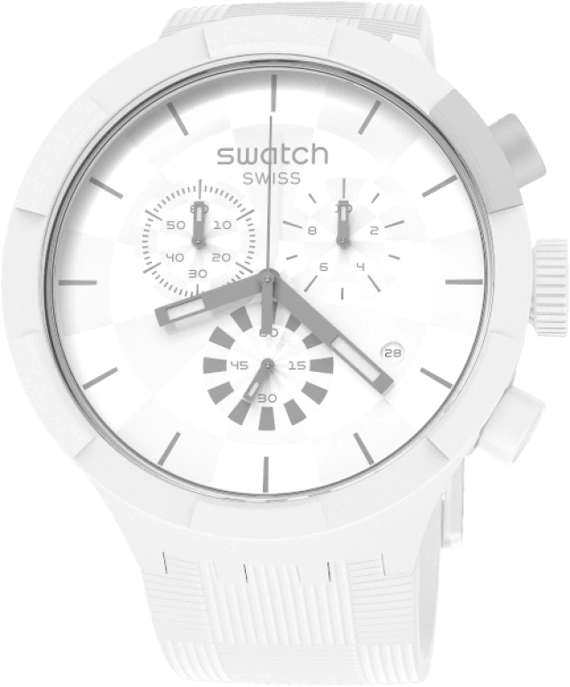 Swatch,THE BOLD 47mm,47mm,Plastic,White,Sapphire,Crystal Glass,SB02W400