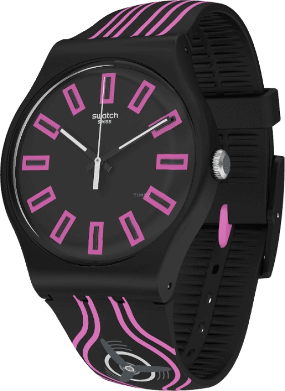 Swatch,Originals 41mm,41mm,Plastic,Black,Pink,Sapphire,Crystal Glass,SUOB146C