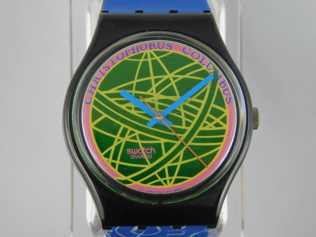 Swatch,Other 34mm,34mm,Plastic,Green,Quartz,Crystal Glass,Round,GB137