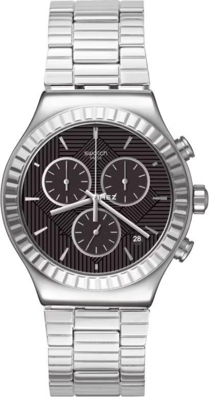 Swatch,Other 43mm,43mm,Stainless Steel,Black,Quartz,Chronograph,Day,YVS471G