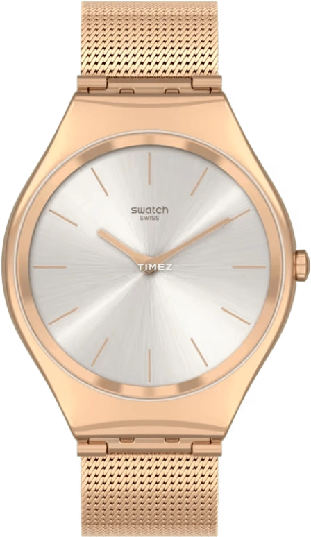 Swatch,SKIN 38mm,38mm,Stainless Steel,Grey,Quartz,Tonneau,Rose Gold,SYXG120M