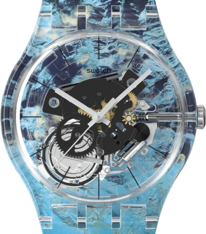 Swatch,Originals 41mm,41mm,Plastic,Blue,Multi-Color,Transparent,Quartz,Round,Transparent,SUOK144,SUOK144-068
