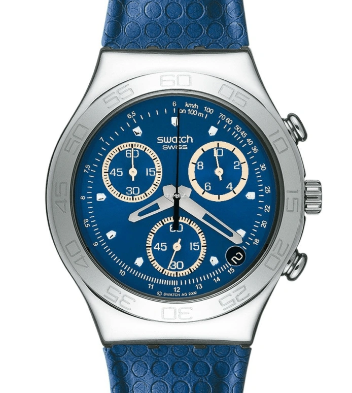 Swatch,Other 40mm,40mm,Stainless Steel,Blue,Quartz,Chronograph,Day,YCS440