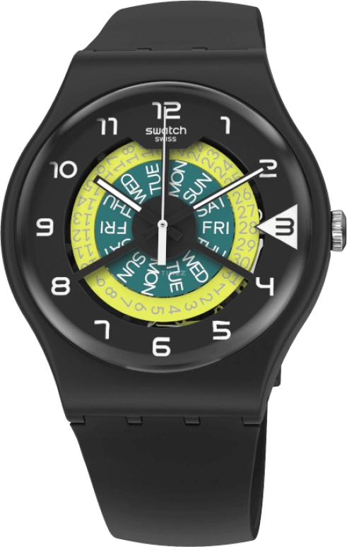 Swatch,Originals 41mm,41mm,Plastic,Black,Sapphire,Crystal Glass,Closed,SUOB732