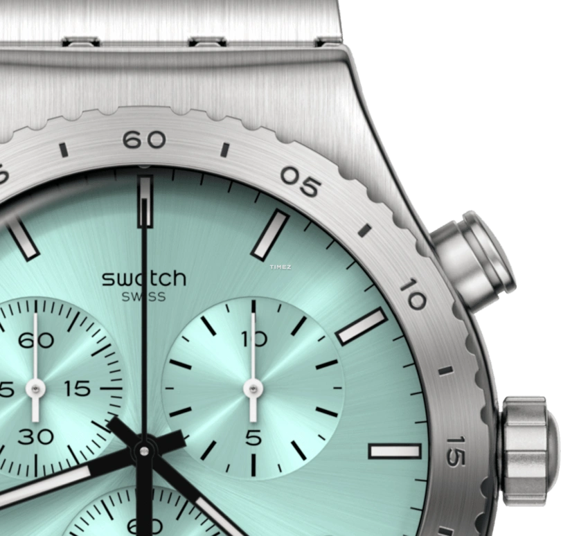 Swatch,Other 43mm,43mm,Stainless Steel,Green,Quartz,Chronograph,Day,YVS498G